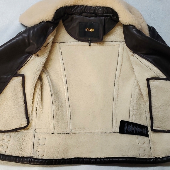 Maje Basou fur-collar Moto jacket size 36 - Picture 5 of 6